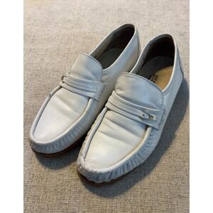 Vintage Sears Mens White Leather Loafers Made in Italy Dress Shoes 9.5 D 74124